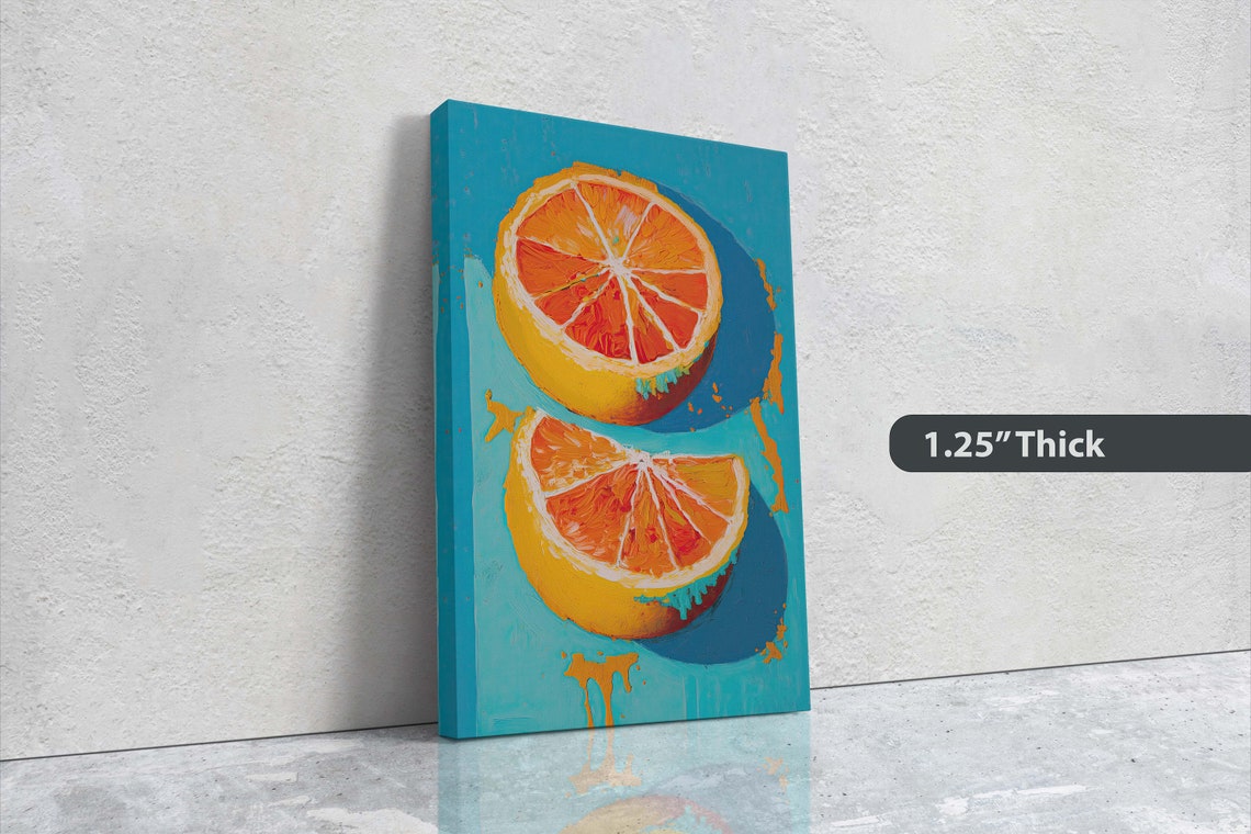 Blood Orange Slices Impasto Teal Background Citrus Kitchen Art Poster - Image 3