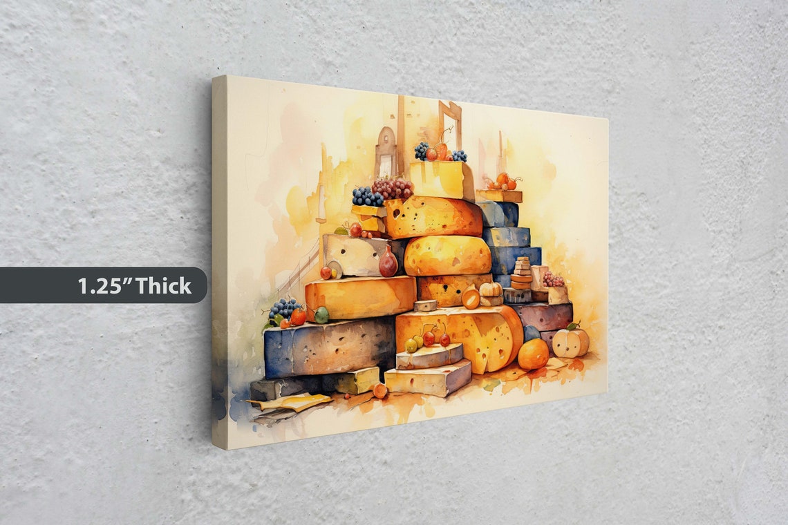 Cheese Wheels Tower Watercolor Grapes Deli Kitchen Wall Art Poster - Image 3