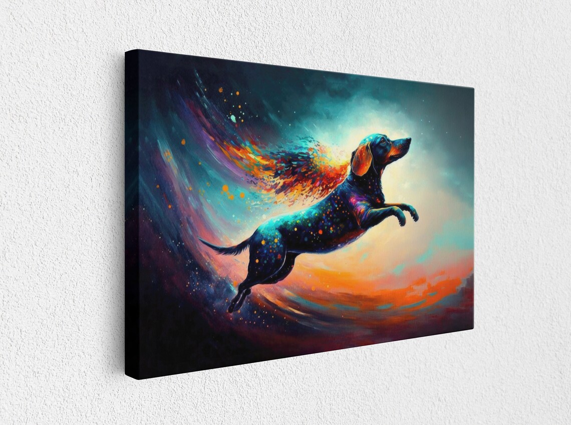 Flying Dachshund Oil-Painting-Style Art Print - Image 3
