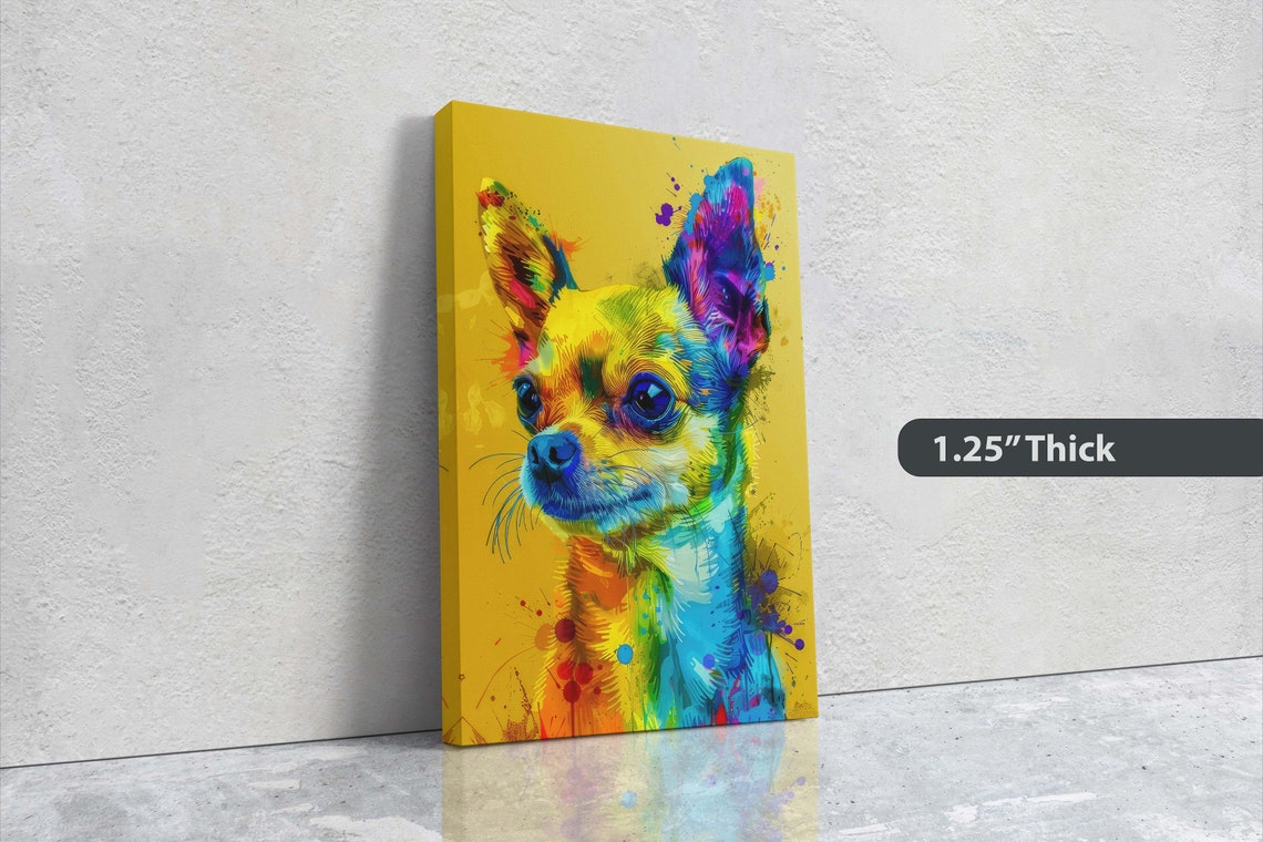 Chihuahua Pop Art Rainbow Portrait Bold Yellow Background Art Poster - Image 3