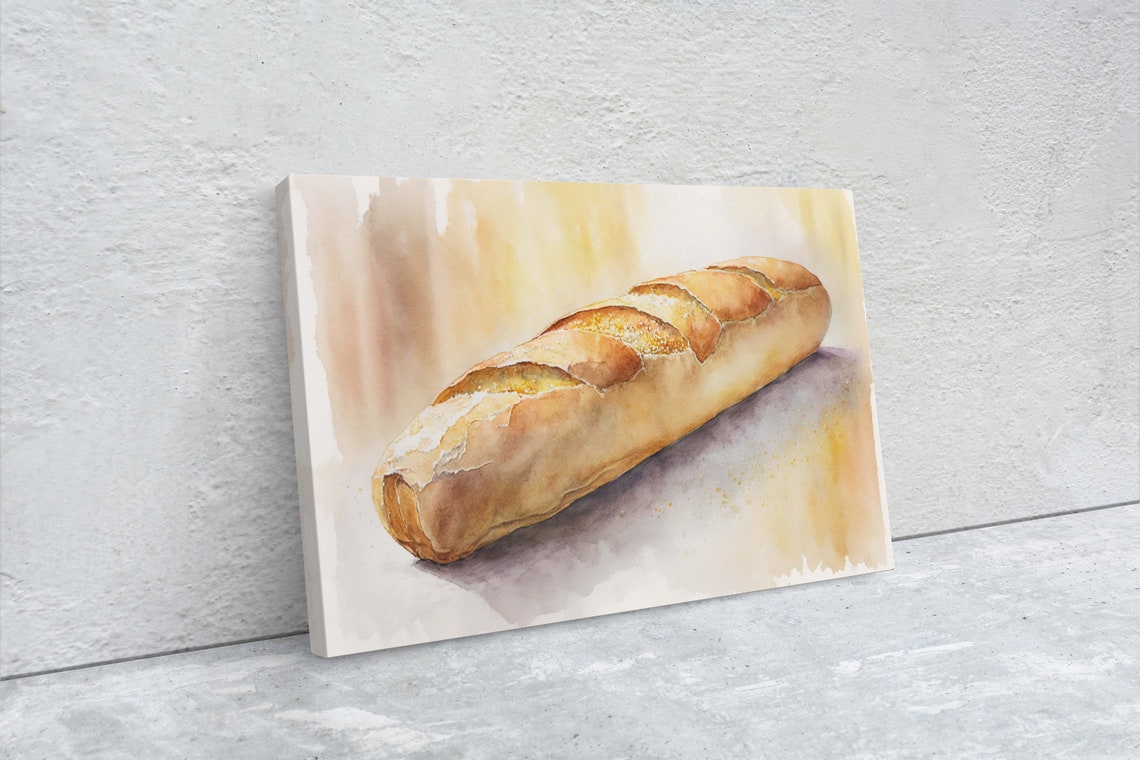 Crusty French Baguette Bread Watercolor Bakery Kitchen Decor Poster - Image 2