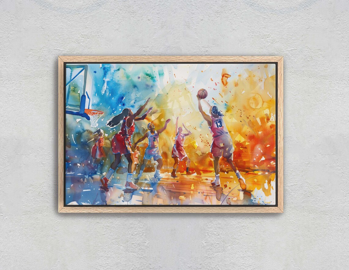 Womens Basketball Game Watercolor Players Hoop Action Sports Poster - Image 2