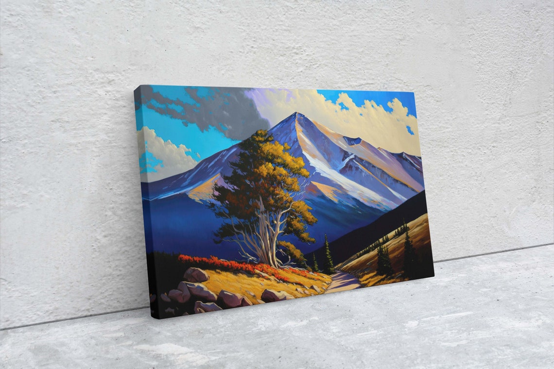 Colorado Rocky Mountain Peak Golden Autumn Tree Trail Painting Poster - Image 2