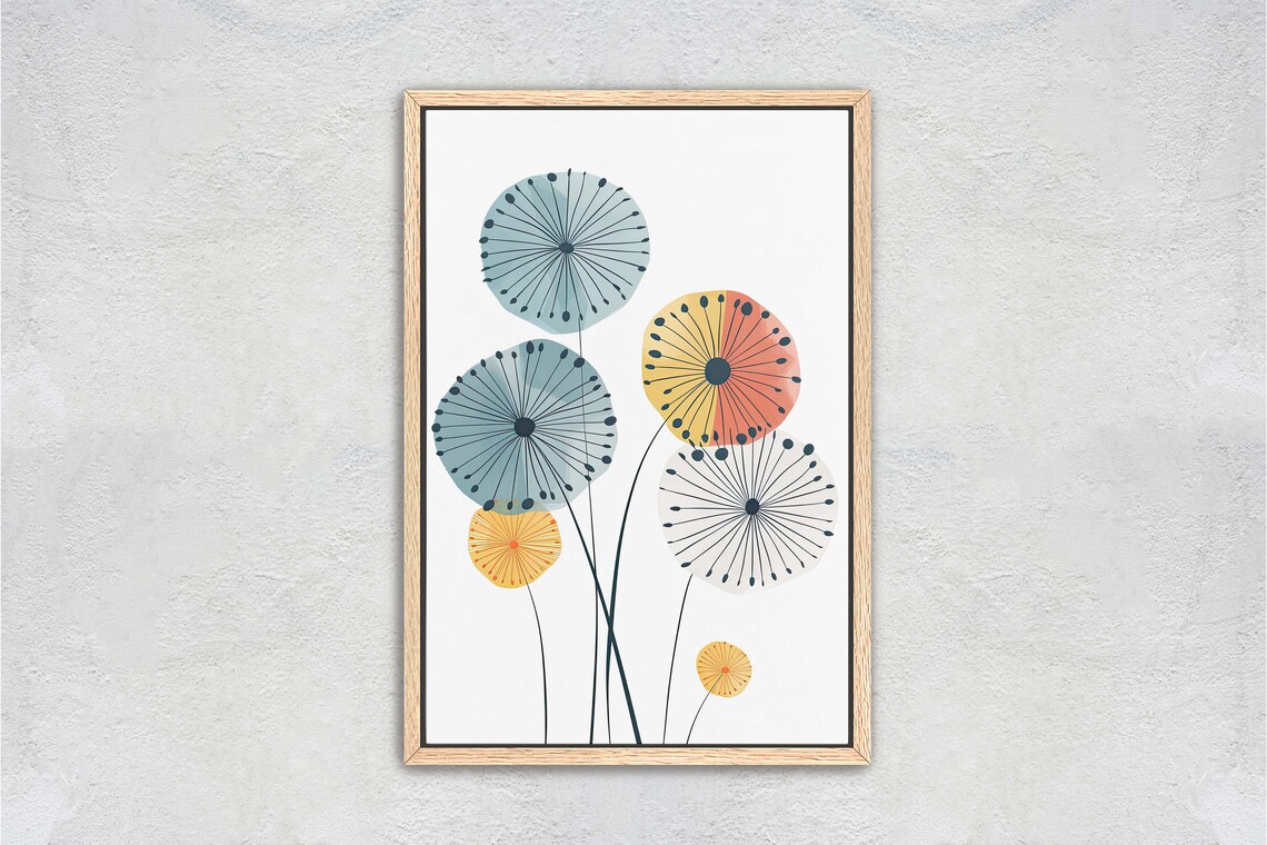 Mid Century Modern Dandelion Seed Heads Teal Orange Art Poster - Image 2