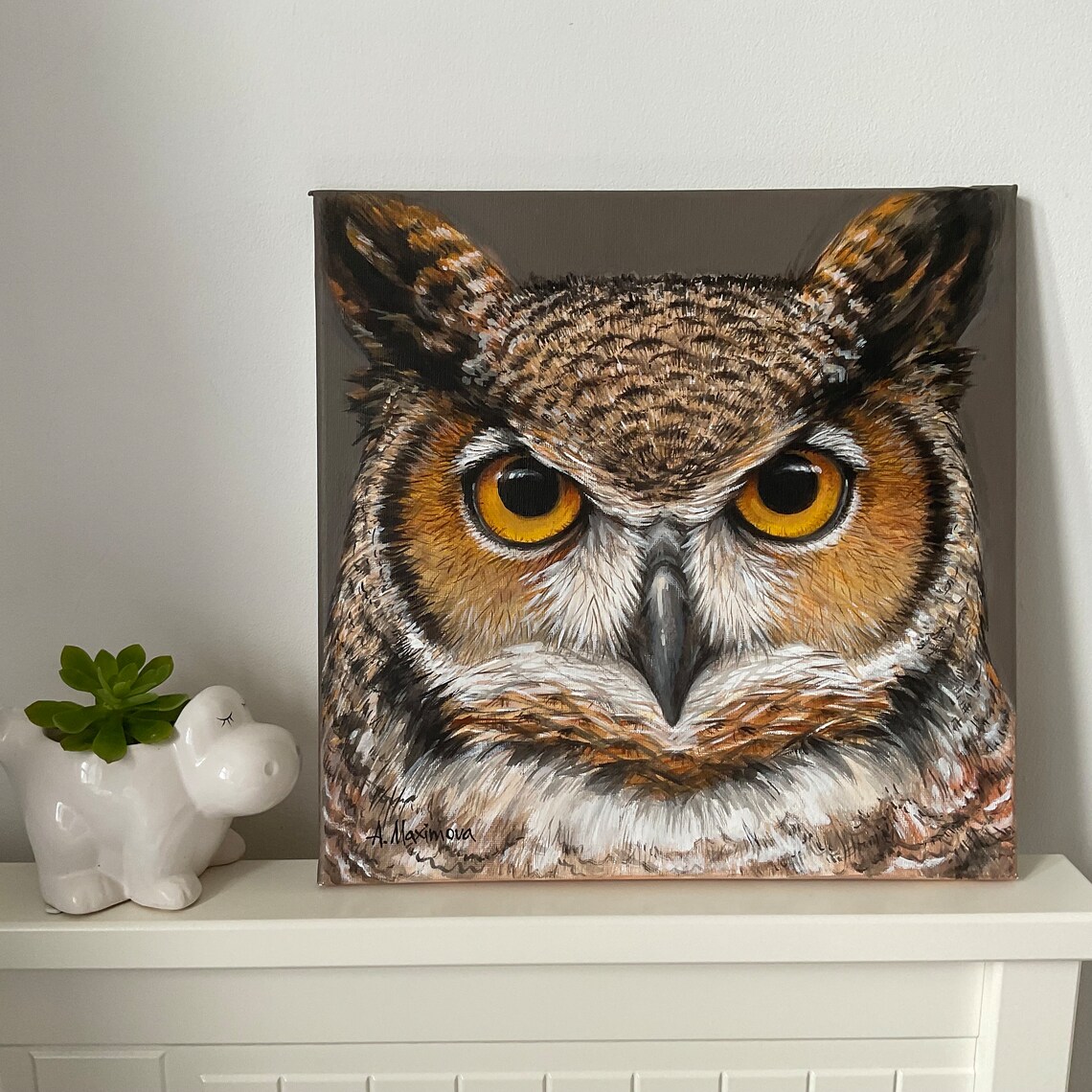 Great Horned Owl Acrylic Portrait Wildlife Art Print