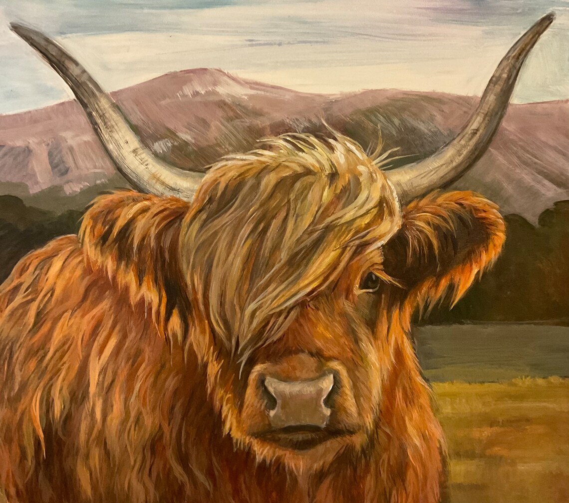 Highland Cow Portrait, Original Animal Art Print - Image 2