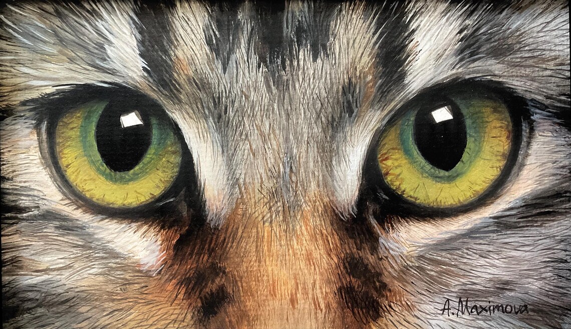 Cat Portrait, Acrylic Painting Animal Art Print - Image 2