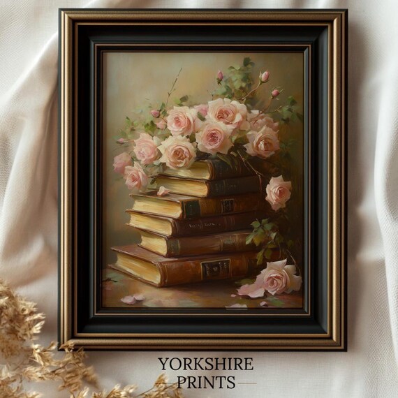 Moody Floral Book Still Life Rustic Spring Wall Art Easter Decor Dark Academia Aesthetic Vintage Book Print Floral Wall Art Flower Art