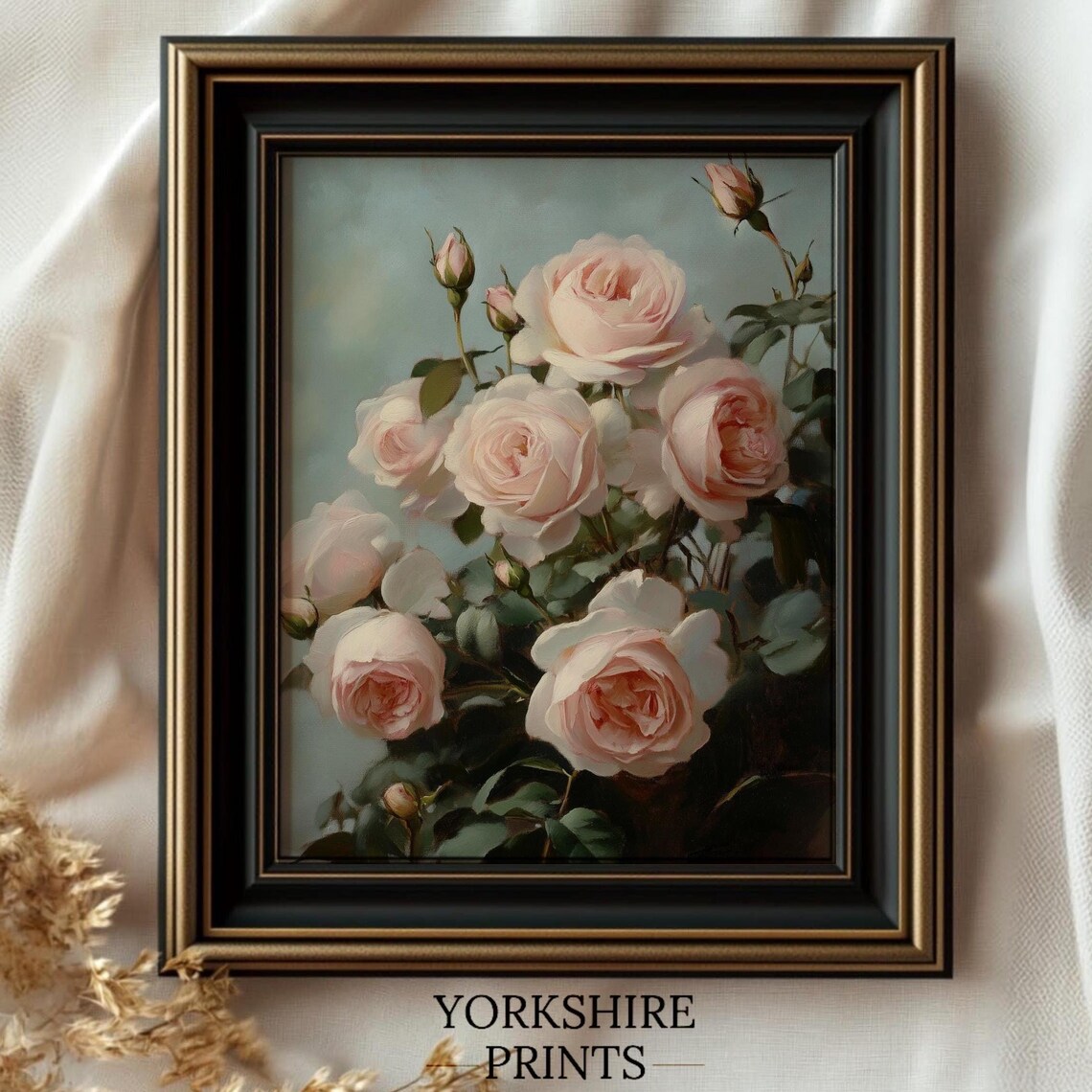 Blush Pink Roses Romantic Vintage Bouquet Moody Floral Poster