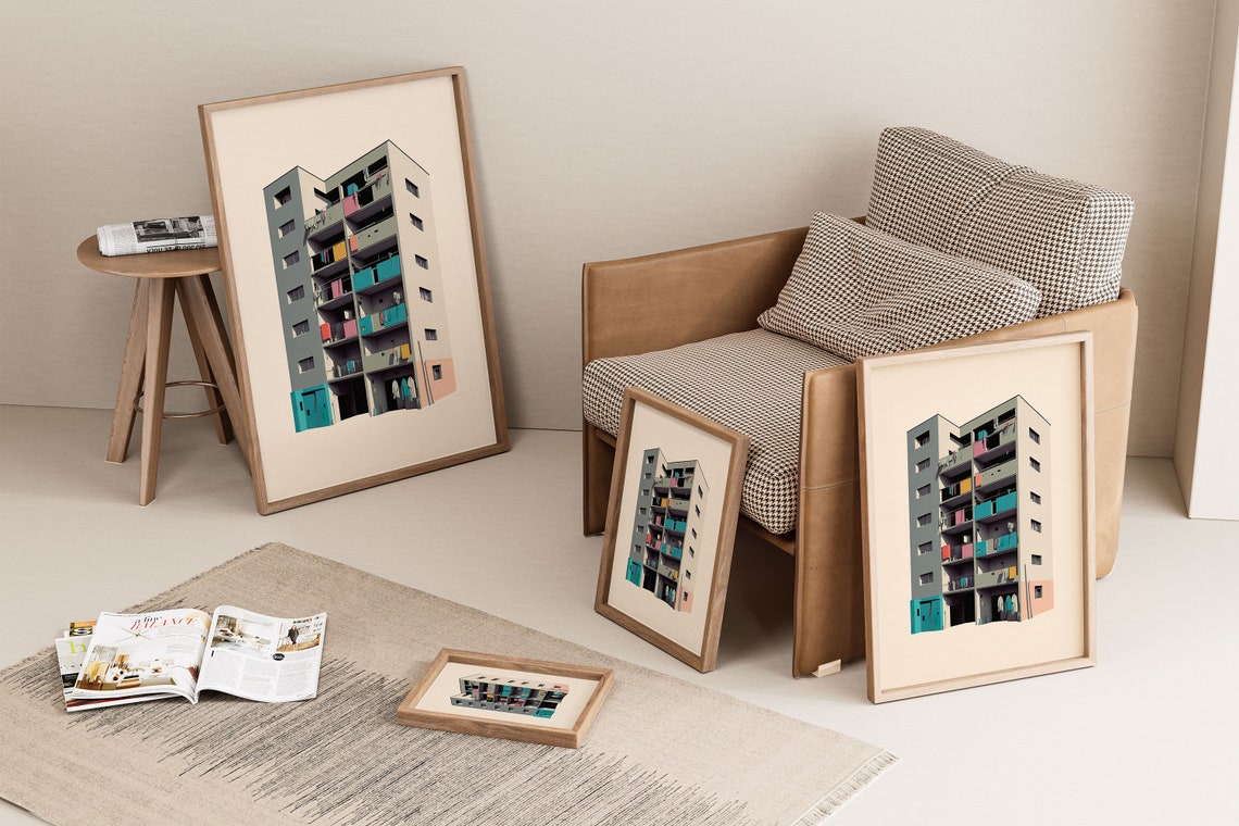 Minimalist Concrete Housing Block Laundry Balconies Urban Poster - Image 2
