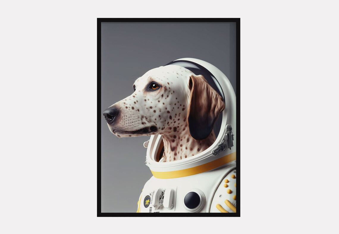 Dalmatian in Astronaut Helmet Funny Space Dog Portrait Poster