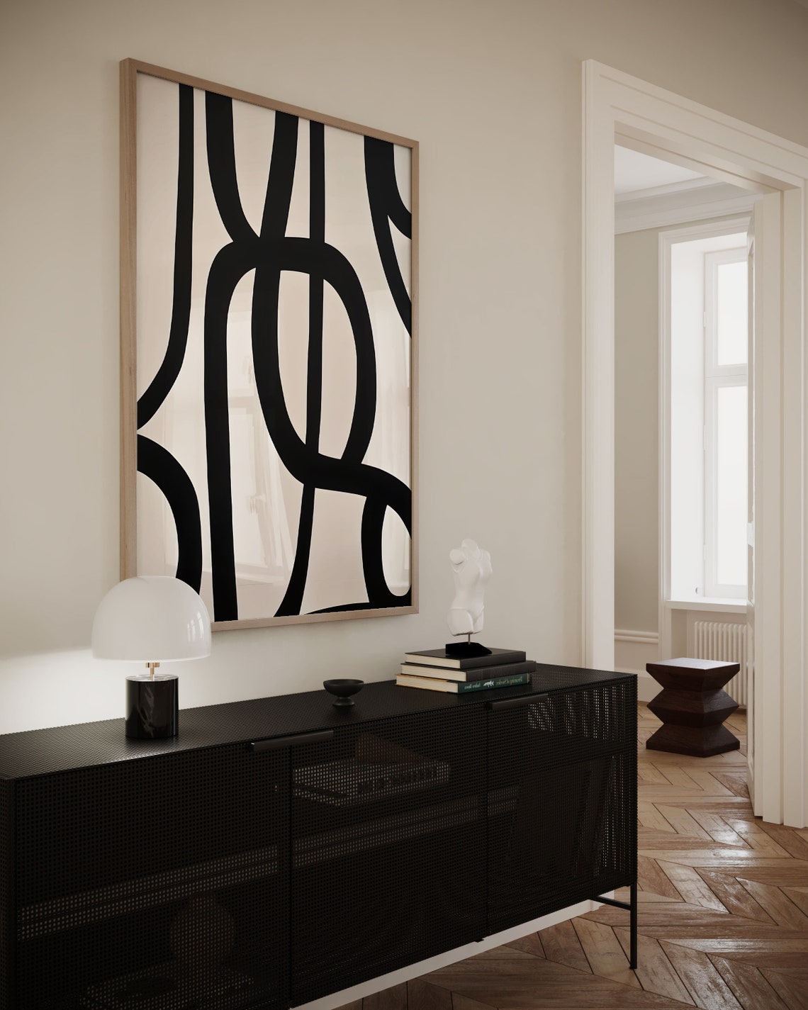 Abstract Black Lines on Beige Japandi Wabi Sabi Minimalist Poster - Image 2