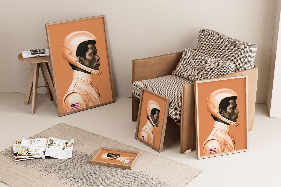Astronaut in Orange Space Suit Profile Portrait Minimalist Poster - Image 2