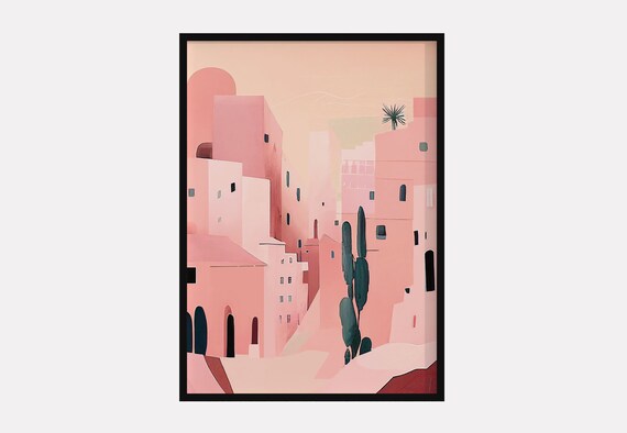 Pink Moroccan City Street Desert Minimalist Boho Travel Poster