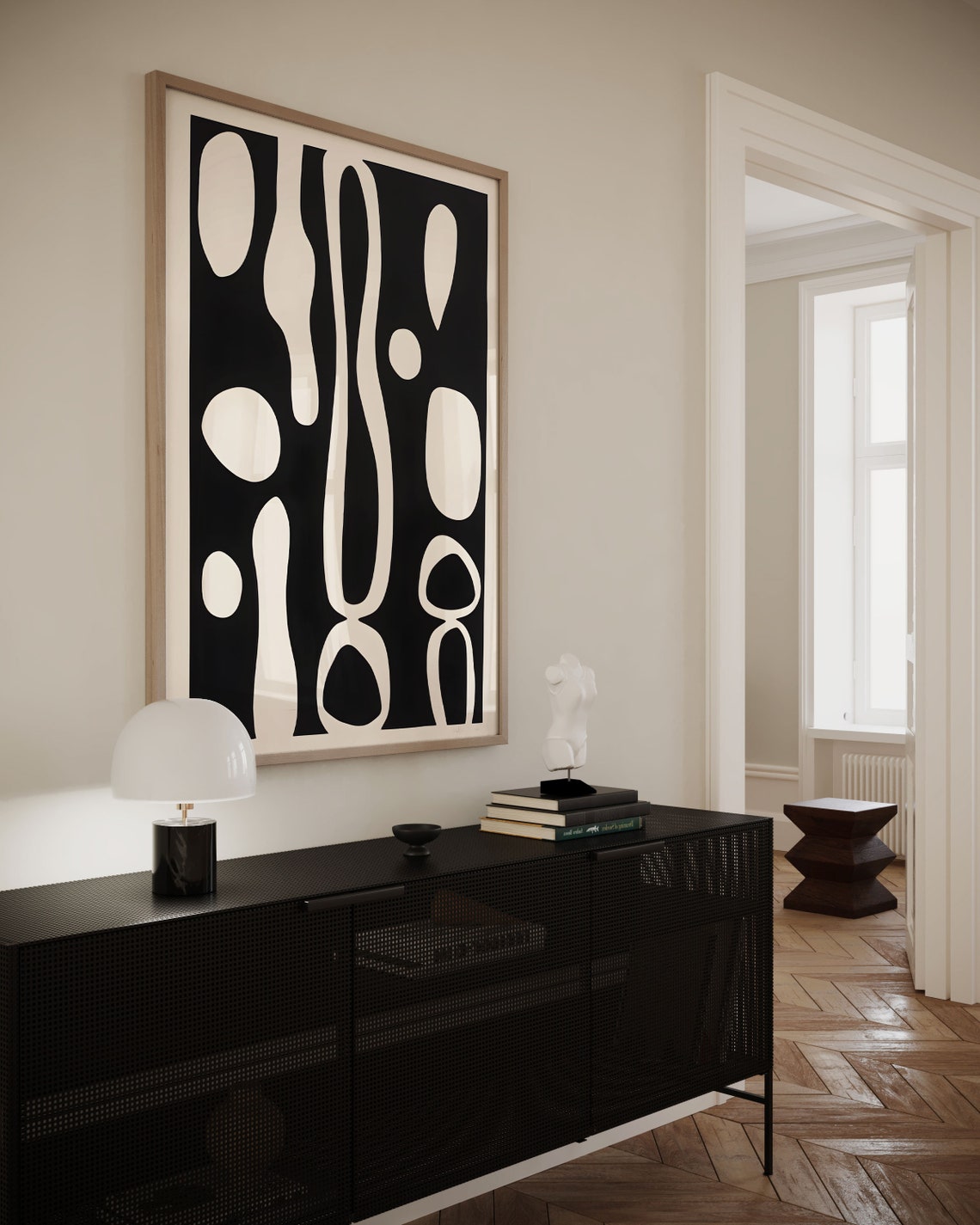 Japandi Black Beige Abstract Organic Shapes Minimalist Poster - Image 2