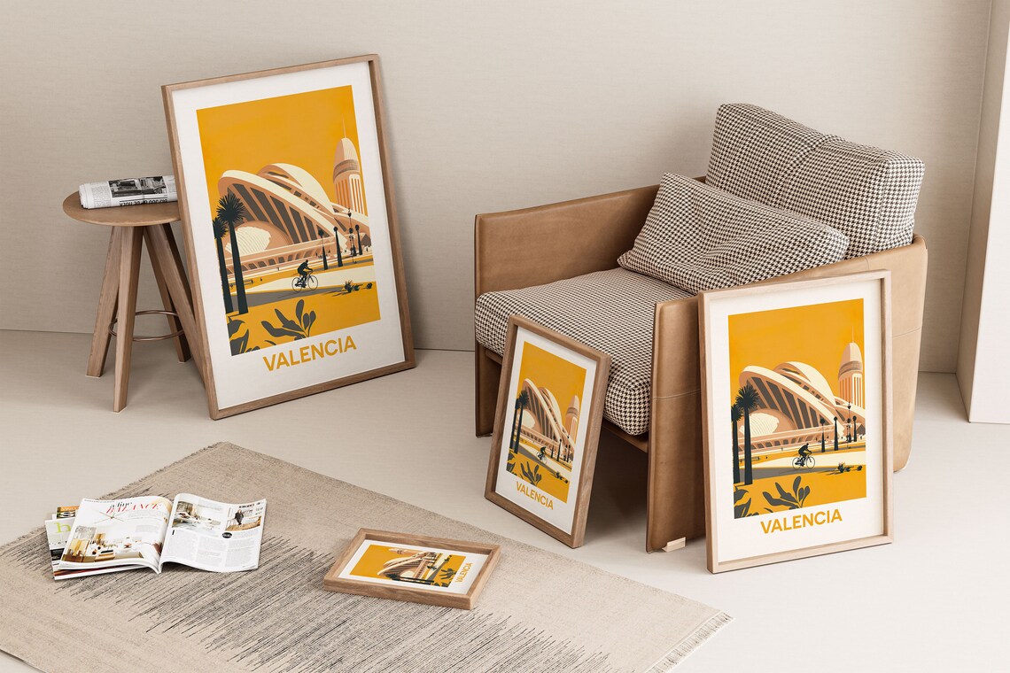 Valencia City of Arts and Sciences Yellow Vintage Travel Poster - Image 2