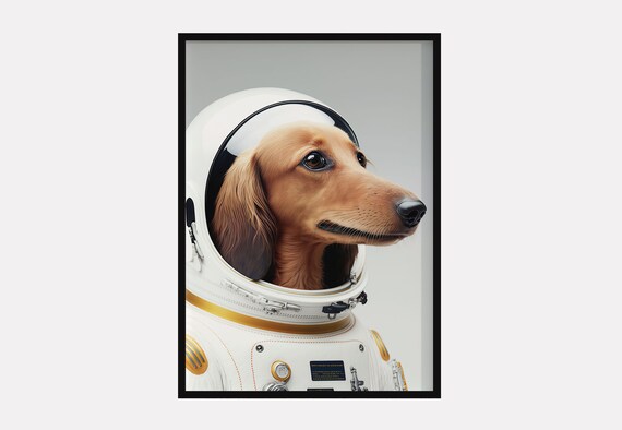 Dachshund in Astronaut Helmet Funny Space Dog Portrait Poster