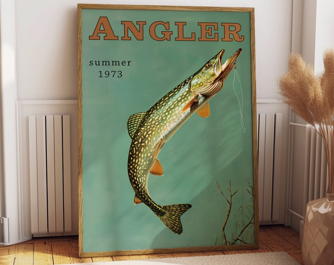 Vintage Northern Pike Fishing Travel Poster, Retro