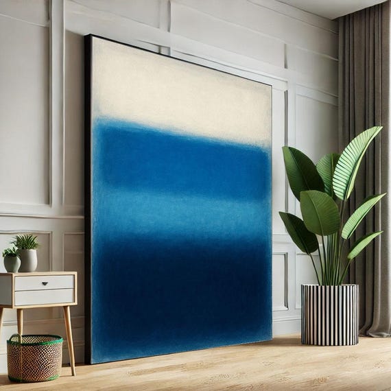 Mark Rothko Inspired Blue And White Canvas Bold Color Field Painting For Modern Living Room Decor Statement Piece