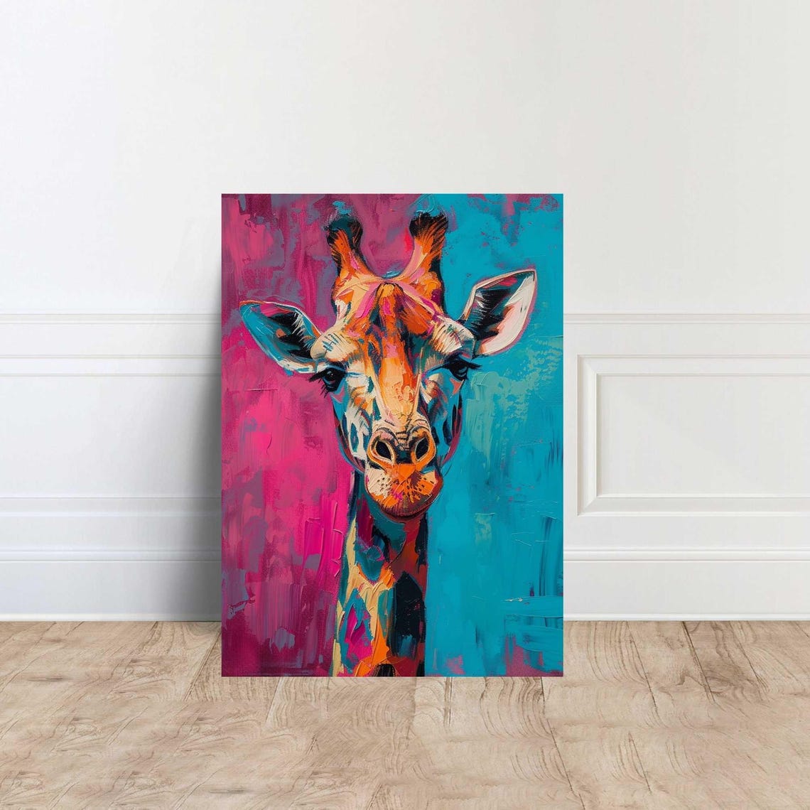 Giraffe Portrait Pop Art Pink Turquoise Bold Graphic Animal Art Poster