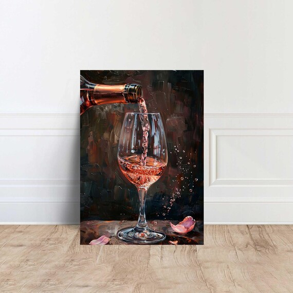 Rose Wine Pouring Painterly With Rose Petals Romantic Kitchen Art Poster