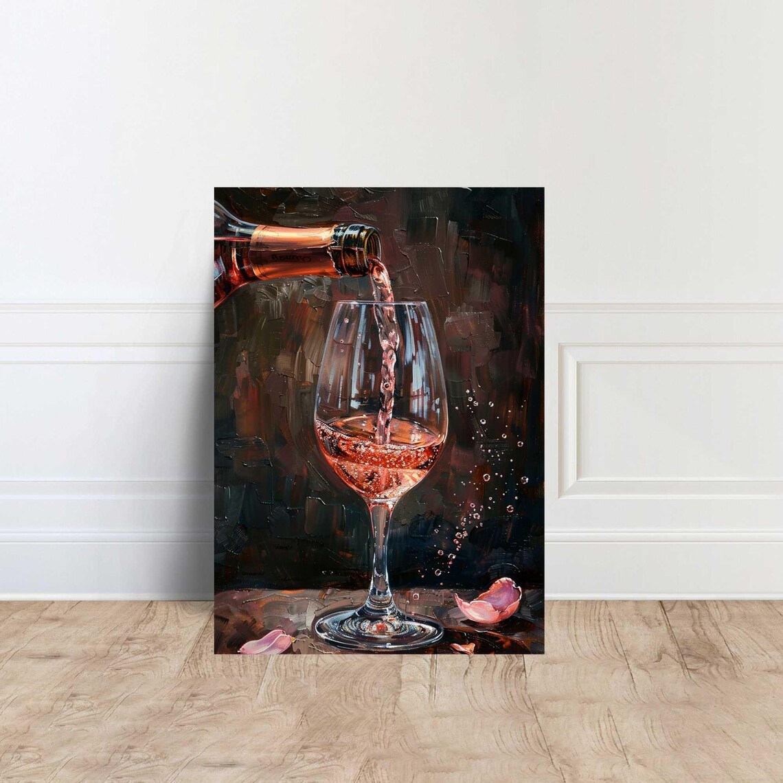 Rose Wine Pouring Painterly With Rose Petals Romantic Kitchen Art Poster