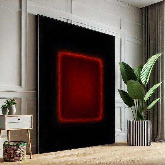 Mark Rothko Inspired Red And Black Canvas Bold Color Field Painting For Modern Living Room Decor Statement Piece