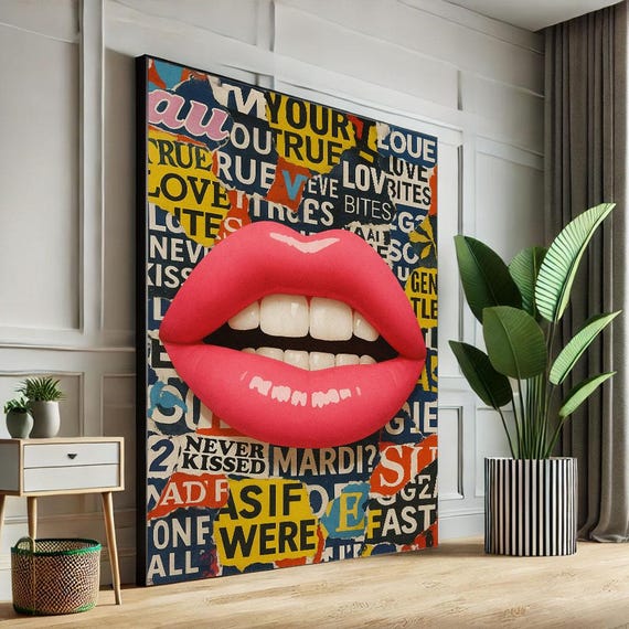 Pop Art Lips Canvas Wall Print Bold Retro Living Room Decor Statement Piece For Modern Lovers