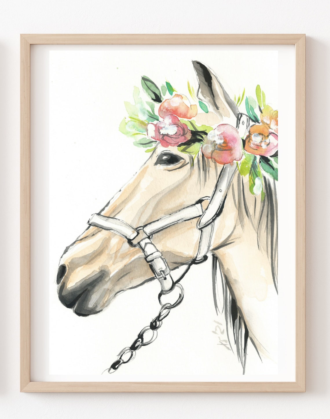 Horse Picture Poster A4 21 X 30 Cm With Watercolor Print Girl Decoration Gift Fairytale Mare Stable Hand Painted Animal Picture Childrens Room Art Print