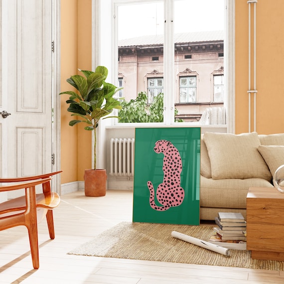 Pink and Green Cheetah Preppy Animal Art Print
