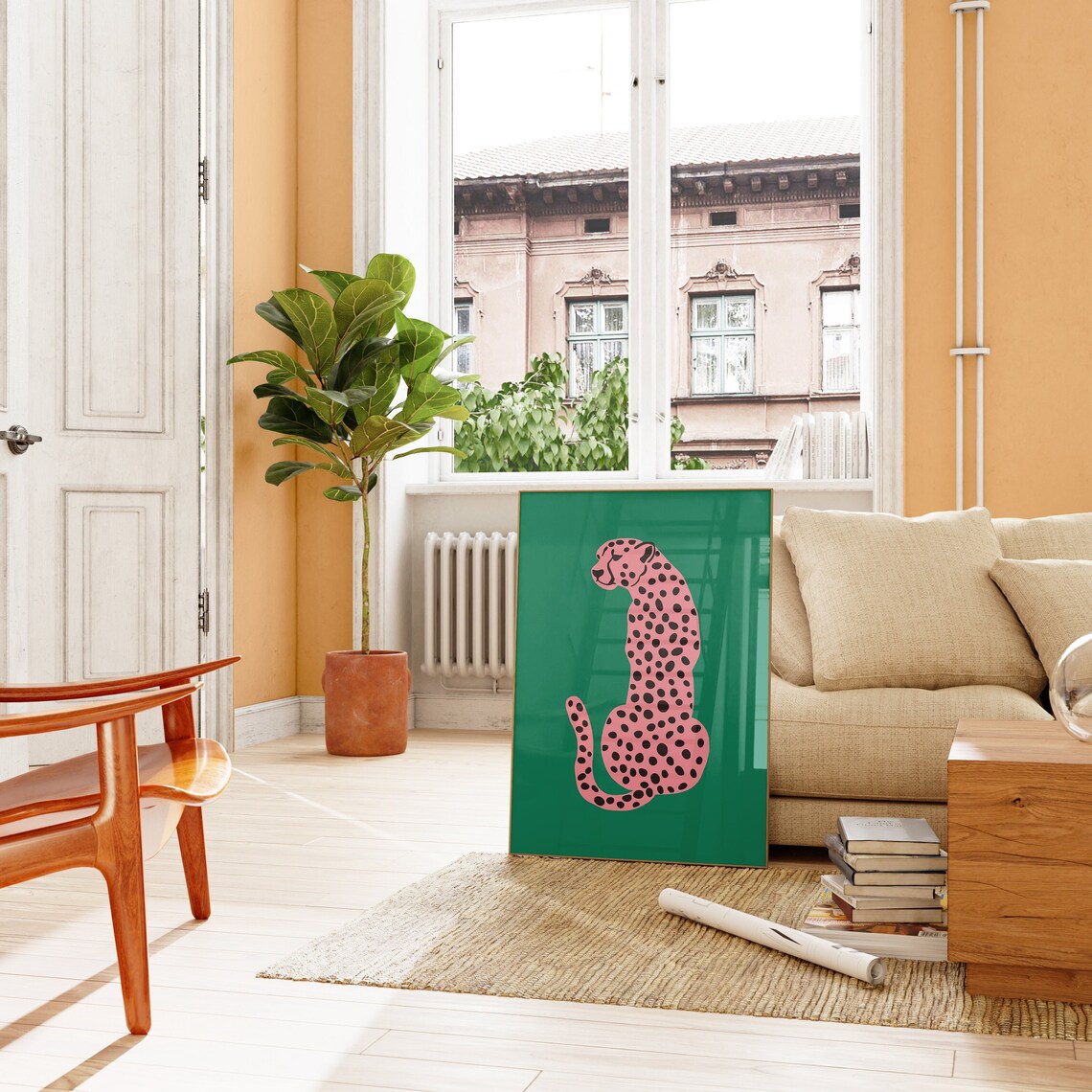 Pink and Green Cheetah Preppy Animal Art Print