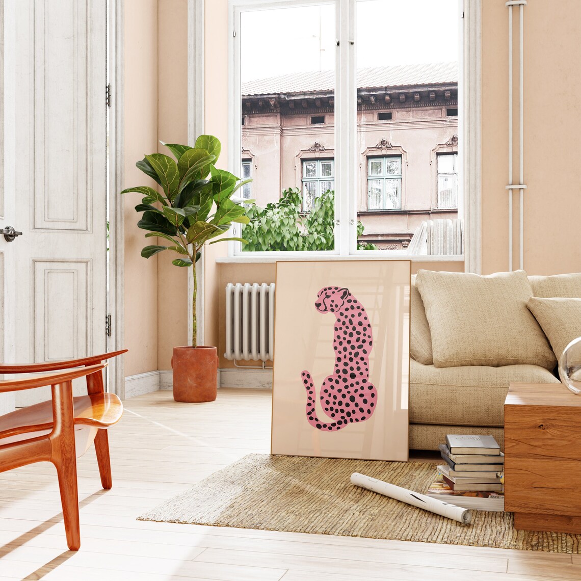 Peach Cheetah Art Print, Preppy Boho Leopard