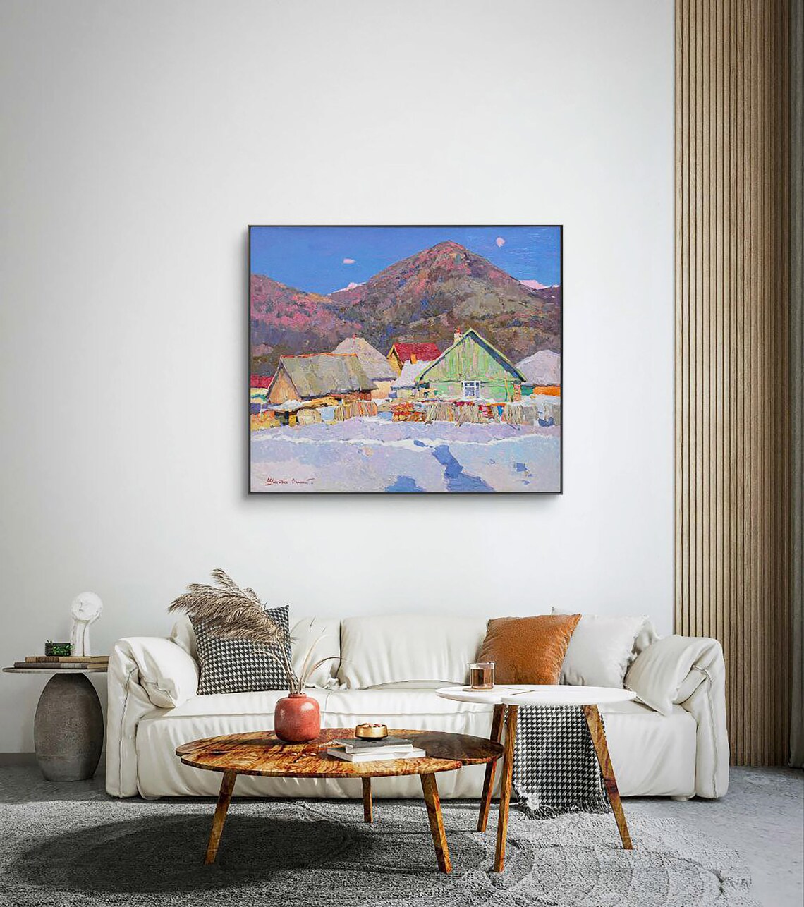 Sunny Winter Landscape, Impressionistic Oil Painting