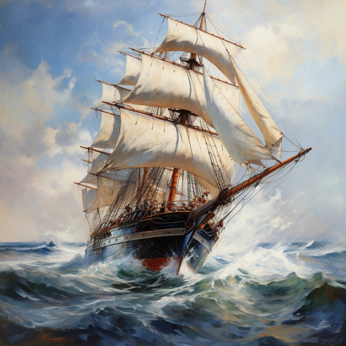 Sailboat Oil Painting, Modern Seascape Art Print - Image 3