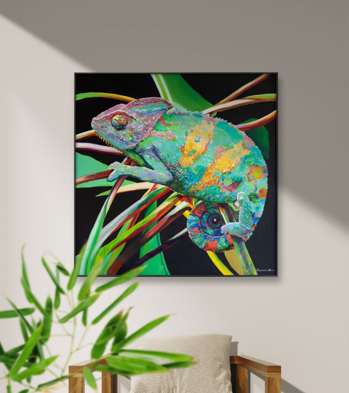 Chameleon Original Oil Painting, Animal Wall Art