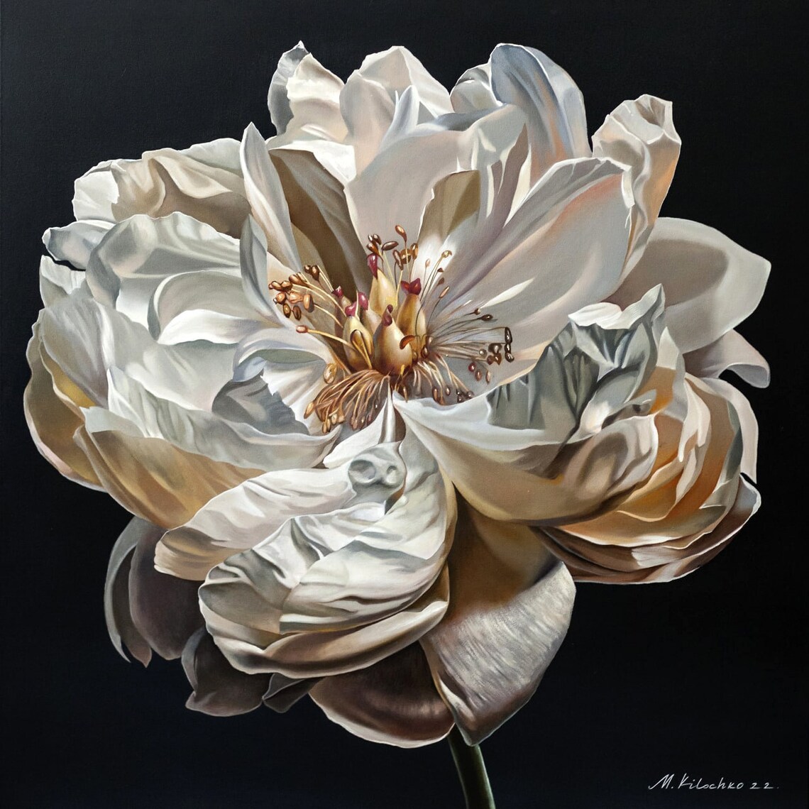 White Peony, Modern Botanical Oil Painting - Image 3