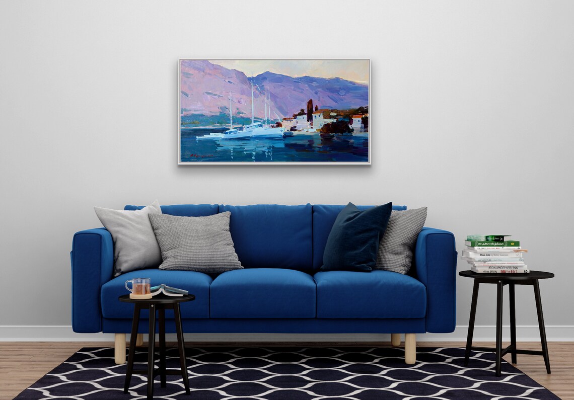 Boats And Yachts On Shore, Impressionistic Cityscape