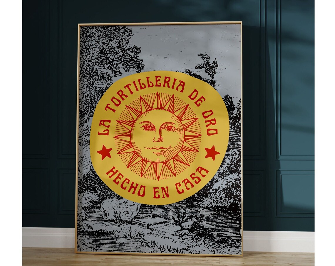 La Tortilleria de Oro Hecho en Casa Vintage Mexican Sun Badge Poster