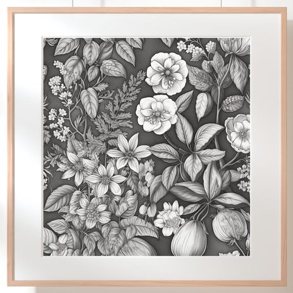 Monochrome Botanical Poster Stylish Vintage Flower Illustration Wall Art Instant