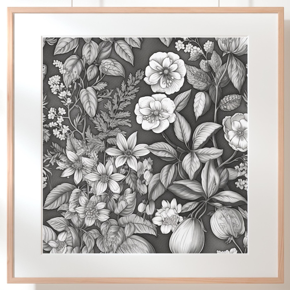 Black and White Botanical Floral Illustration Vintage Style Art Poster