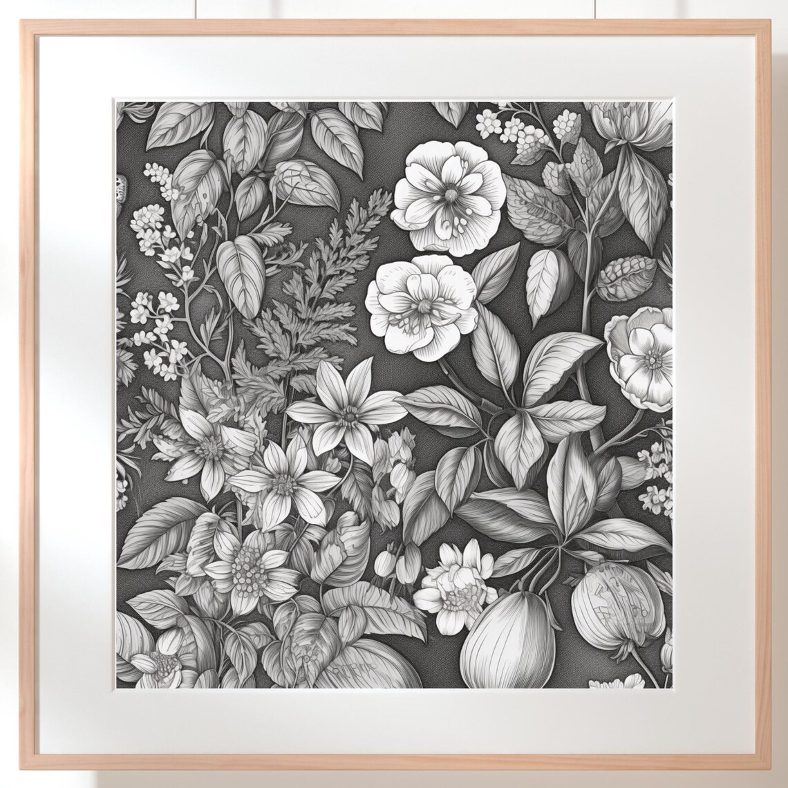 Monochrome Botanical Poster Stylish Vintage Flower Illustration Wall Art Instant