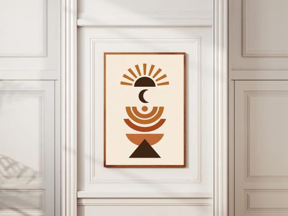 Modern Boho Abstract Wall Art Print Minimalist Mid Century Geometric Poster Neutral Scandinavian Home Decor