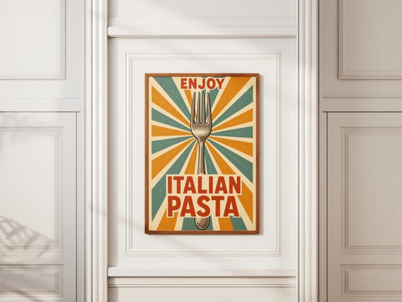 Retro Italian Pasta Poster Midcentury Kitchen Print