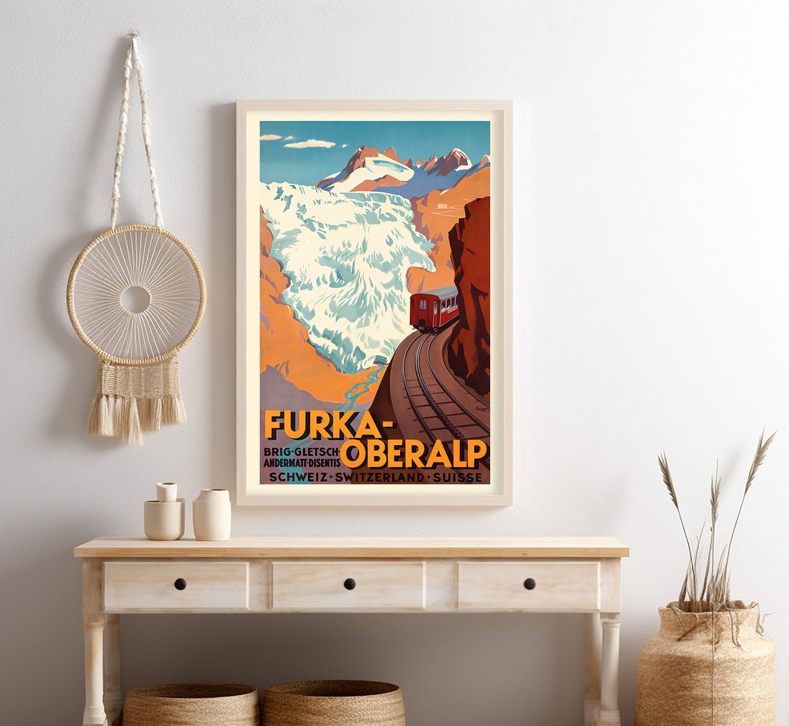 Furka Oberalp Rhone Glacier Red Train Vintage Railway Travel Print - Image 4