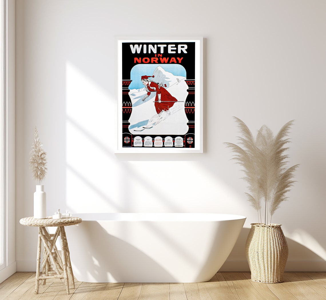 Winter in Norway Vintage Travel Poster Skier Snow Mountains Art Print - Image 2