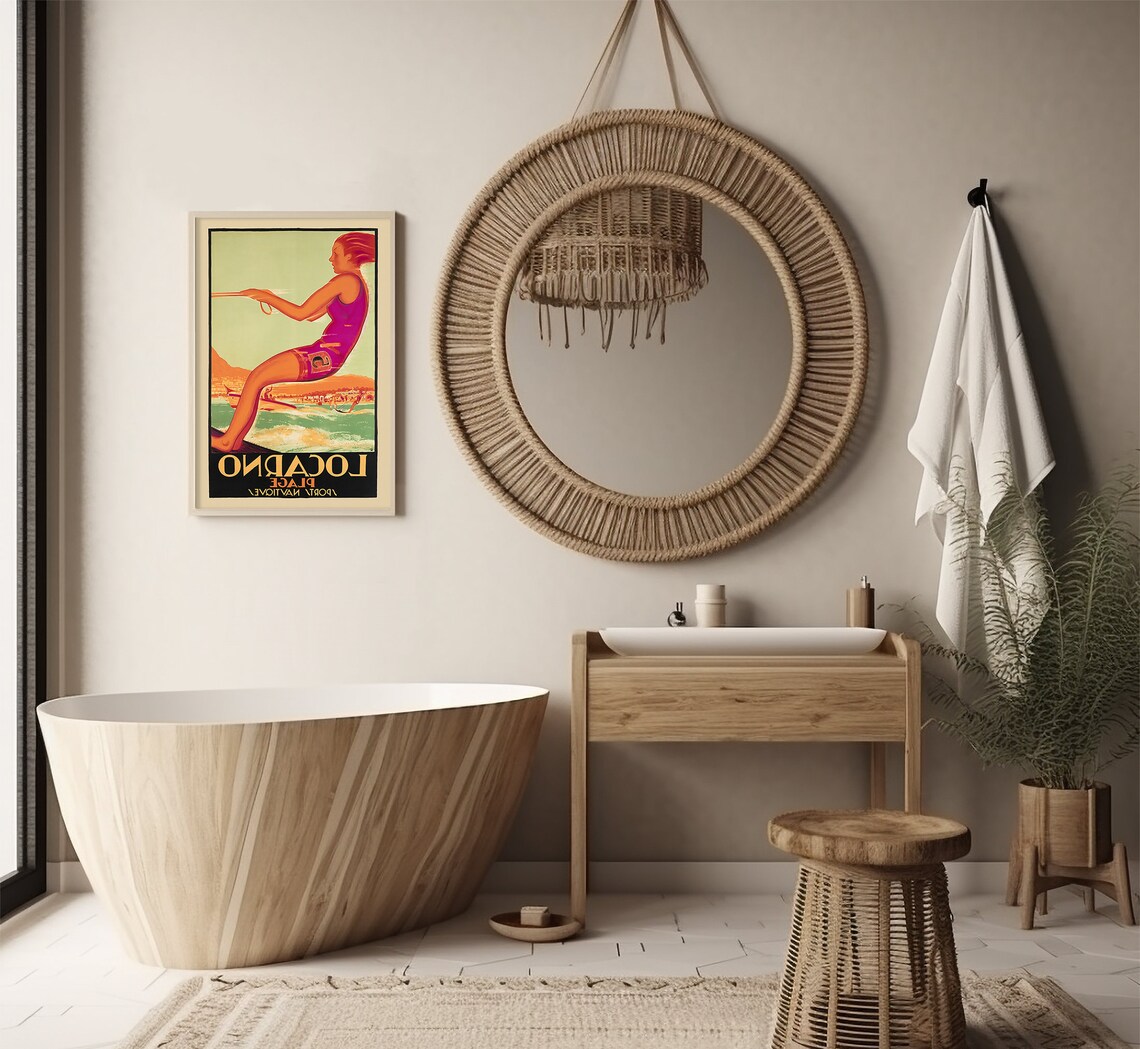 Locarno Switzerland Water Ski Woman Lake Sports Art Deco Travel Poster - Image 3