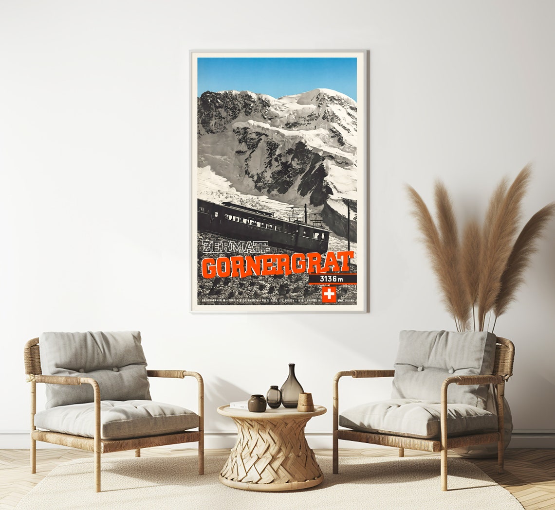Zermatt Gornergrat Train Alpine Peaks Switzerland Vintage Poster Print - Image 3