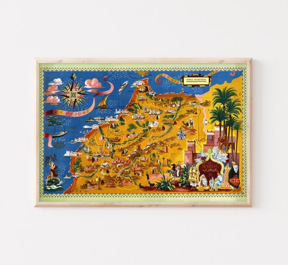 Map Of Morocco Vintage Travel Poster, Morocco Map