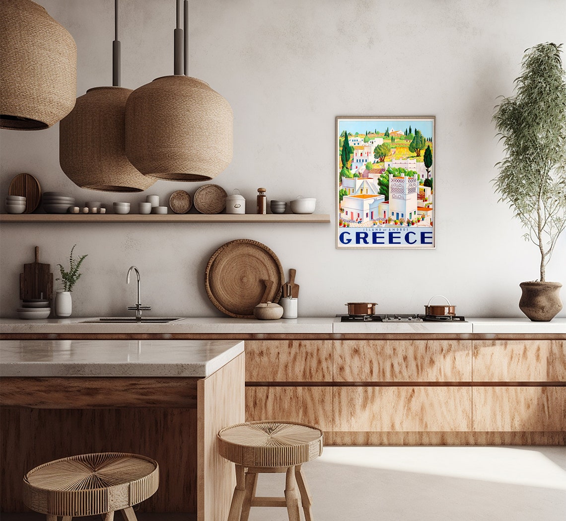 Island Of Andros Greece Whitewashed Hillside Village Travel Poster - Image 2