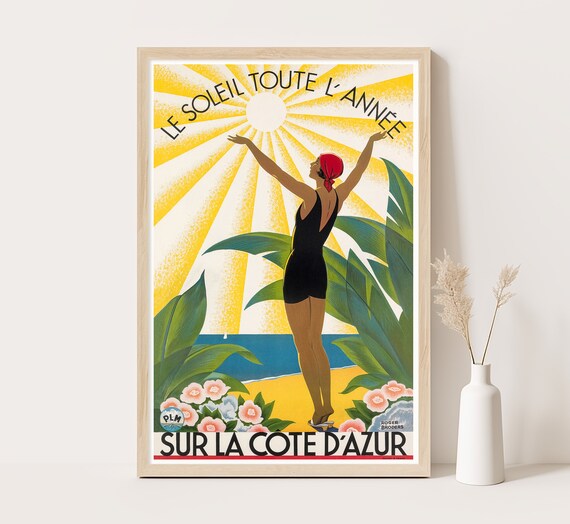 Sur La Cote Dazur France Vintage Travel Poster